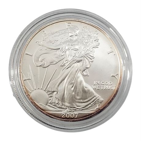 2007-W American Eagle Burnished Die 1oz Uncirculated Silver Bullion Coin w/ COA