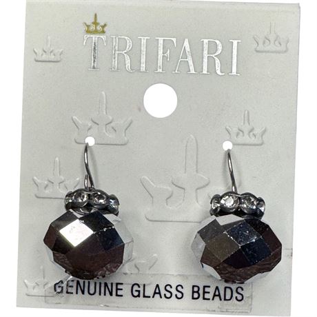 Trifari Crown Genuine Glass Bead Dangle Earrings
