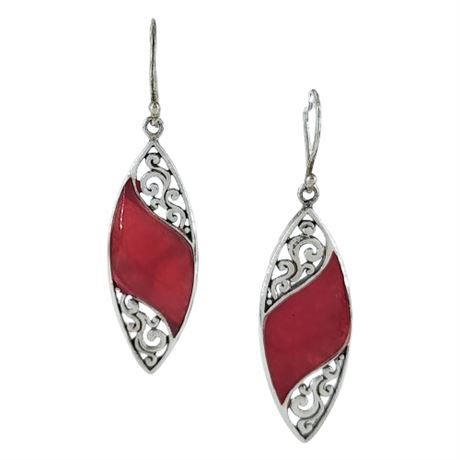 Sterling Silver Dyed Red Coral Earrings