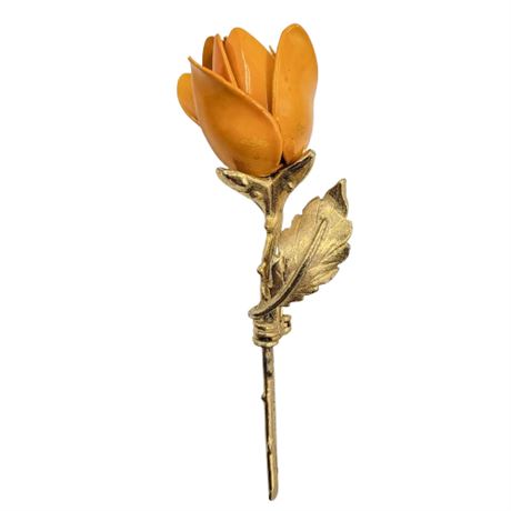Vintage Gold Tone Mustard Enamel Rose Brooch