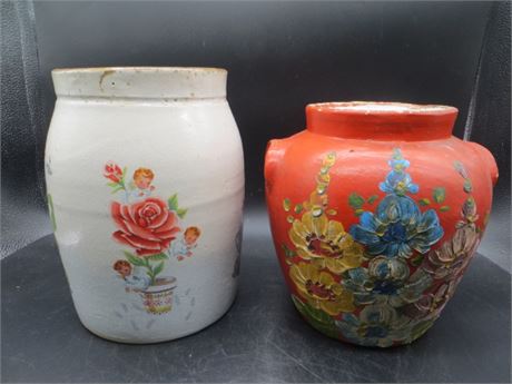 2 Floral Crockery Containers