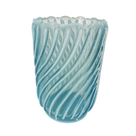 Antique AJ Beatty & Sons Blue Opalescent Rib & Swirl Pattern Celery Vase