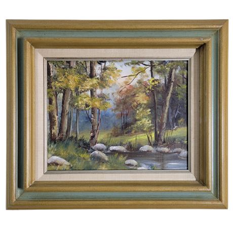 River Flowing Landscape Framed Oil Painting on Canvas