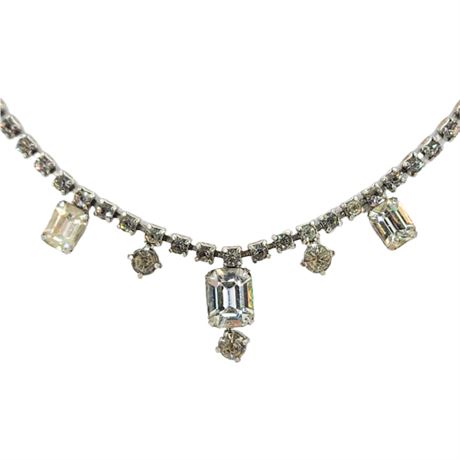 Vtg Prong Set Rhinestone Drops Choker Necklace