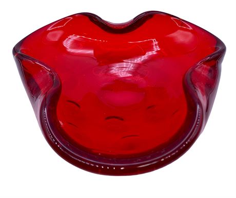 Mid Century Dimpled Ruby Murano Art Glass Cigar Ashtray, Bowl