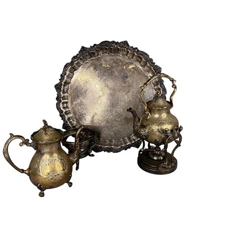 BSC Silver Plate Coffee and Tea Pot Set With Tray