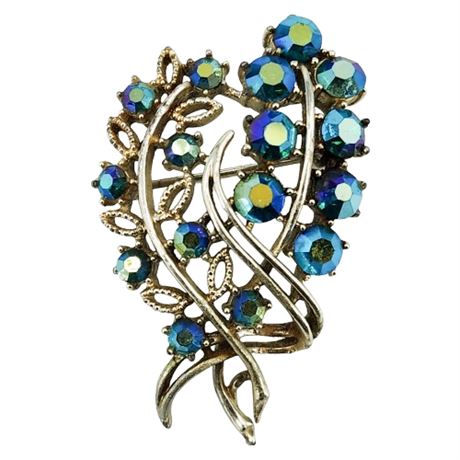 Vintage CORO Blue Aurora Borealis Rhinestone Brooch