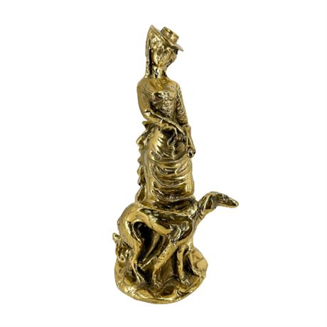 Brass Statuette of Victorian Lady w/ Dog