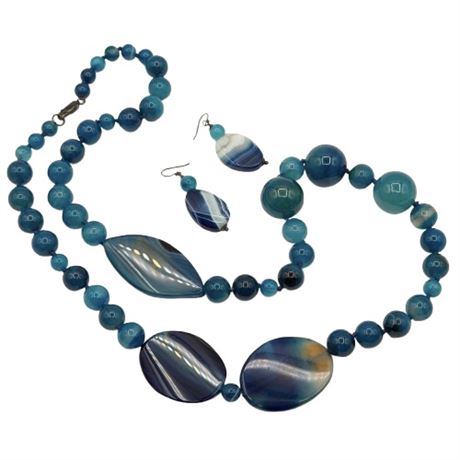 Beautiful Blue Glass Necklace  & Earrings