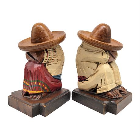 Vintage 50s Carved Wood Sleeping Mexican Hidden Stash Bookends
