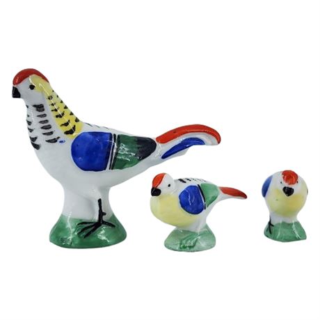 Vintage Hand Painted Porcelain Pheasants Mini Figurines