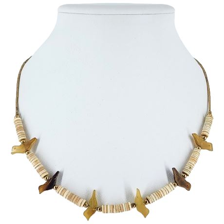 Vintage Zuni Carved Horn Birds Fetish Necklace