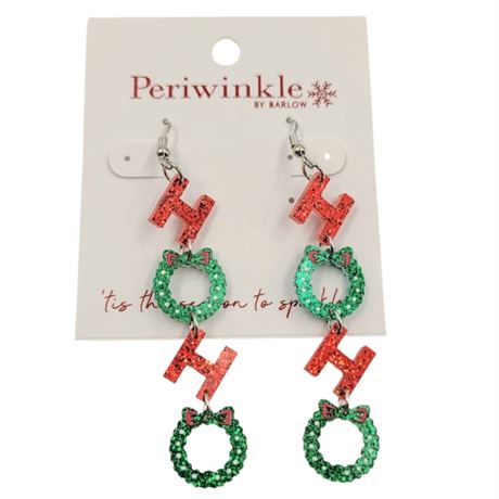 Periwinkle by Barlow Christmas Wreath Dangle Earrings on Card