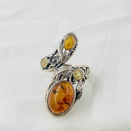9g Baltic Amber Sterling Wrap Ring Size 9