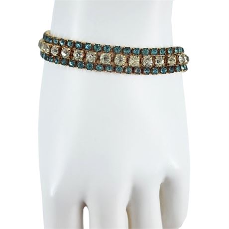 Vintage 3-Strand Blue & Clear Rhinestone Bracelet