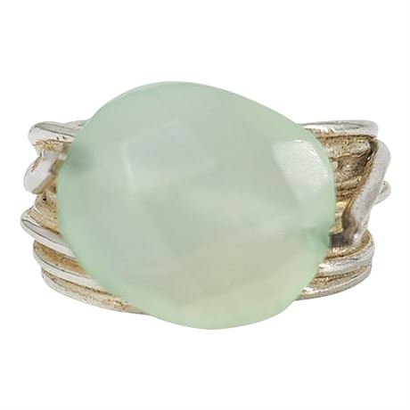 Sterling Silver Faceted Green Aventurine Ring, Sz 5.75