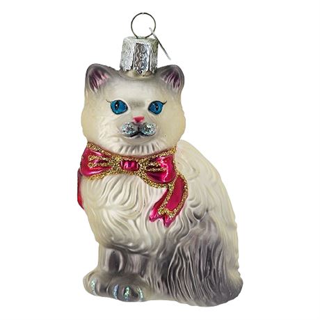 Old World Christmas Fine Blown Glass Persian Cat Ornament