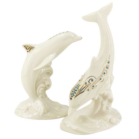 Two Vintage Lenox "China Jewels" Dolphin Figurines