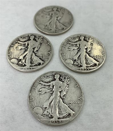1934, 1935 D, 1935 & 1938 Liberty Standing Half Dollar Coins
