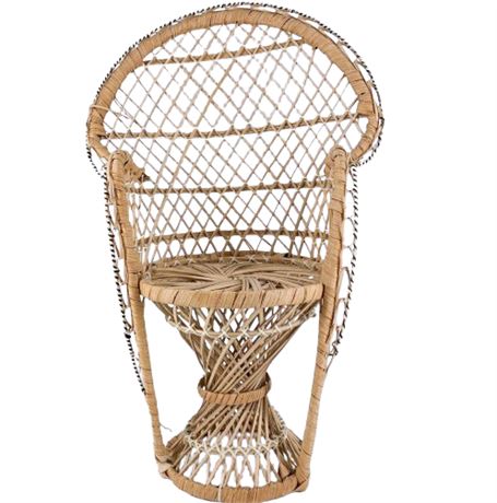 Doll-sized Wicker Rattan Peacock Chair Plant Stand