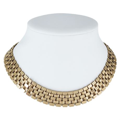 Vintage Gold Tone Panther Link Choker Necklace