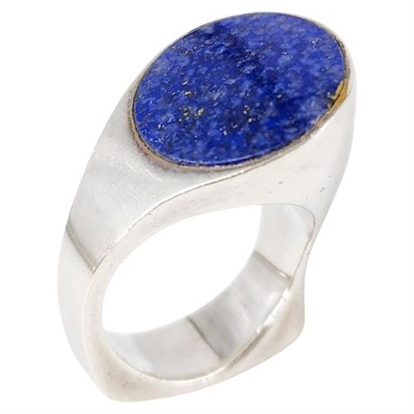 Unique Sterling Silver Lapis Lazuli Ring, Sz 6.5