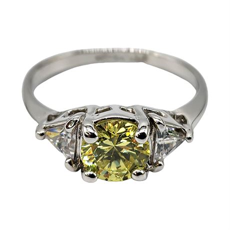Signed Uncas Sterling Silver Yellow Zircon Ring, Sz 10