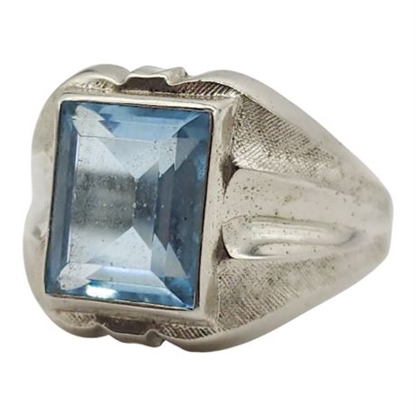 Vintage VARGAS Sterling Silver Faux Blue Topaz Ring, Sz 8.5