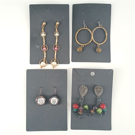 Earrings Lot - Colorful Glass Bead, Rhinestone & Textured Hoop Dangles
