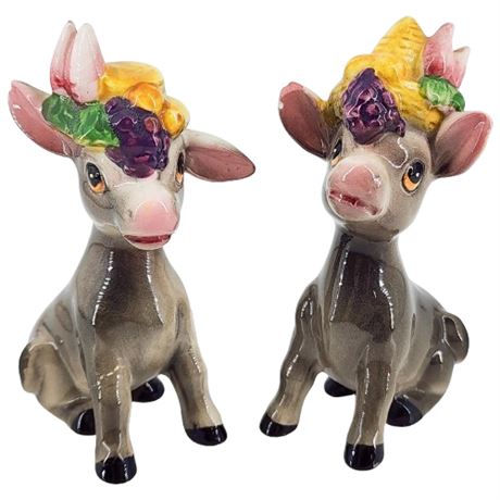Vintage Ceramic Donkeys Salt & Pepper Shakers Set