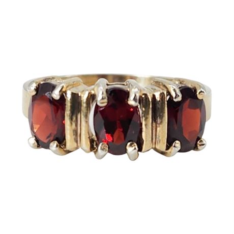 Vintage Gold Over Sterling Silver Triple Garnet Stone Ring, Sz 8