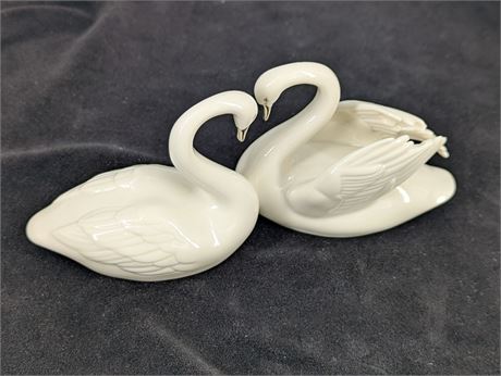 Lenox "Forever Yours" Porcelain Cream and Silver Swan Pair