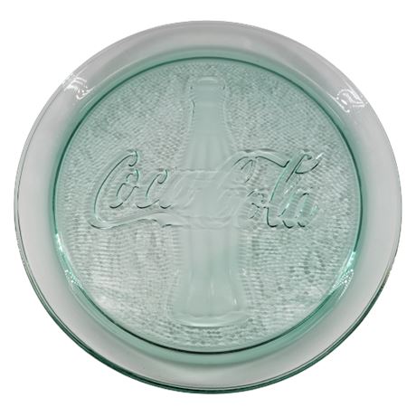 COCA-COLA Coke Bottle Round Clear Green Glass 13" Serving Tray Platter Plate