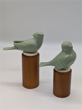 Pair Porcelain Lenox Green Birds