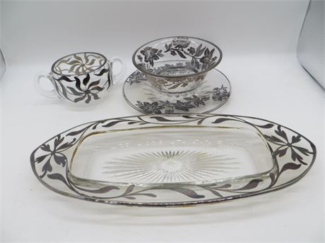 4 Pcs. Silver Overlay Crystal Dishes