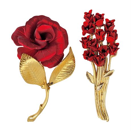 Vintage Red Rose Brooches