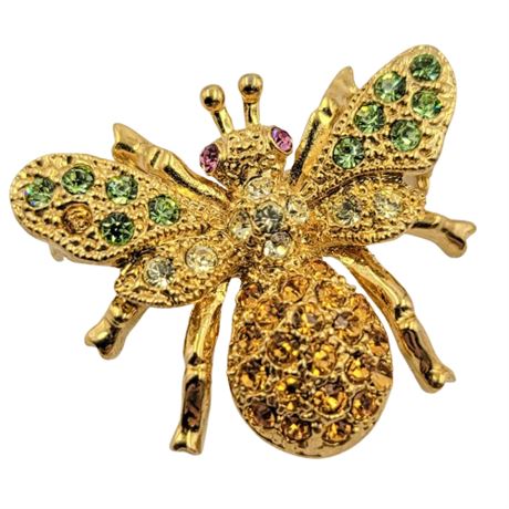 Vintage Signed TJ Rhinestone Insect Brooch with Flaw