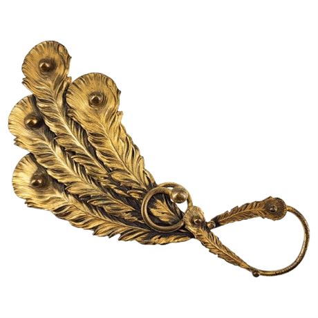 Vintage Maurice Hollywood Large Art Nouveau Brass Peacock Feathers Brooch