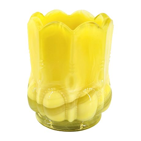 Degenhart Yellow Slag Glass Beaded Oval Toothpick Holder