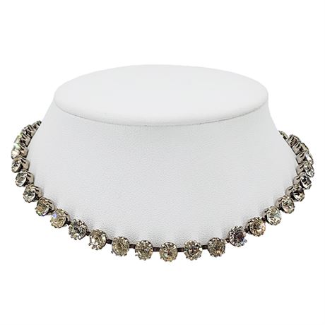 Vtg Prong Set Clear Rhinestone Choker Necklace