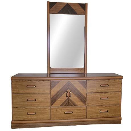 Mid-Century Modern Eight-Drawer Dresser w/ Mirror