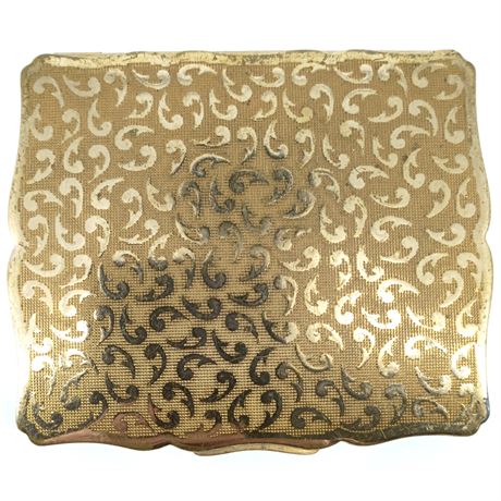 Vintage Gold Tone Cigarette Case – Ornate Etched Scroll Design, Double-Sided MCM