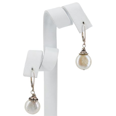 Vtg Sterling Silver Freshwater Pearl Earrings