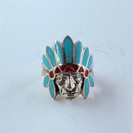 6.8g Sterling Navajo Chief Head Ring Size 7.25