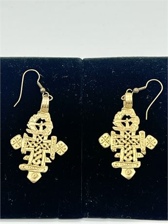 Brass Ethiopian Coptic Christian Cross Earrings