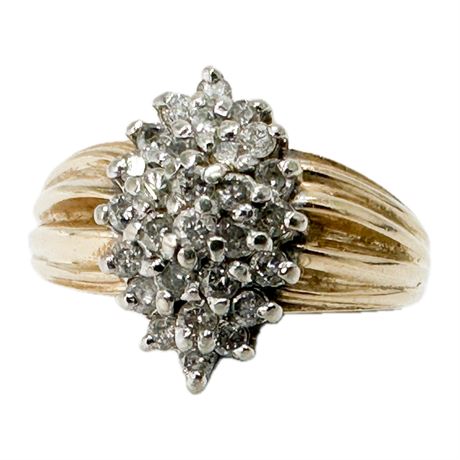 14K Yellow Gold & Diamond Cluster Cocktail Ring