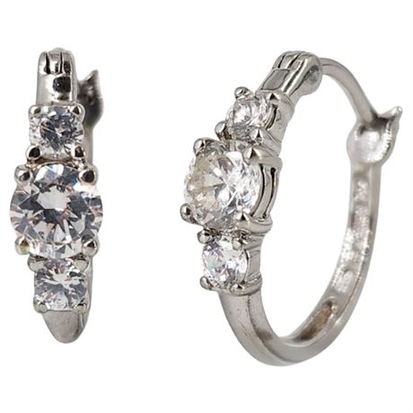 Signed ROSS SIMONS Sterling Silver CZ Hoop Earrings