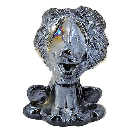 Signed RW Vintage Black Carnival Glass Lion Figurine