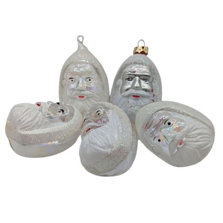 5 Vintage Hand Blown Santa Ornaments