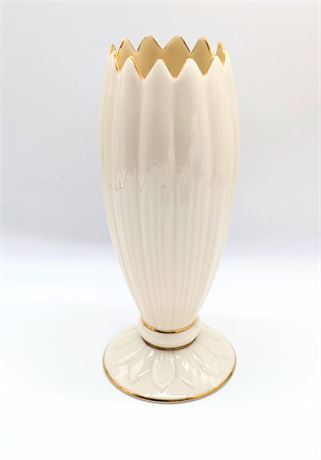 Lenox USA Lotus Leaf Pattern Vase w/Gold Trim